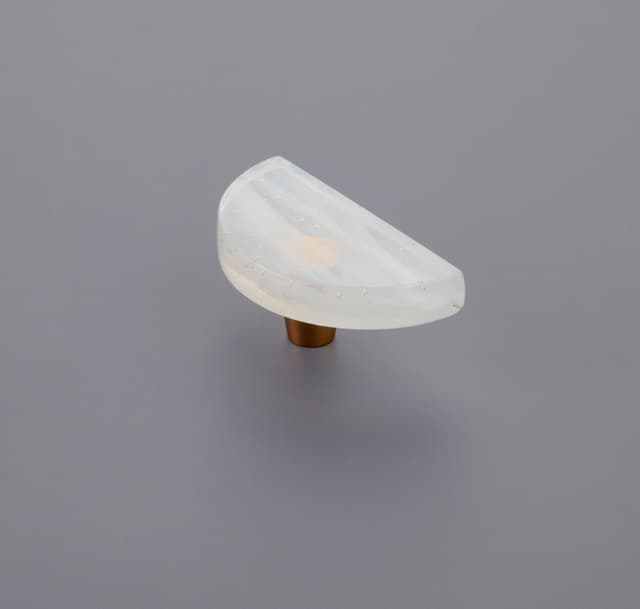 Schaub Fused Glass Half Moon Knob, 3" Dia, Translucent White, Conical Stem, Gold - 211068-TW-GLD