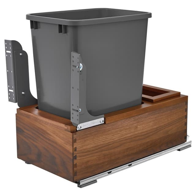 4WC-WN Series Single Bin Bottom Mount Waste Containers for 15" Cabinet, Walnut, Rev-A-Shelf