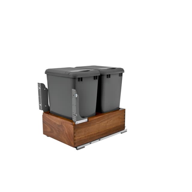 4WC-WN Series Double Bin Bottom Mount Waste Container for 21" Cabinet, Walnut, Rev-A-Shelf