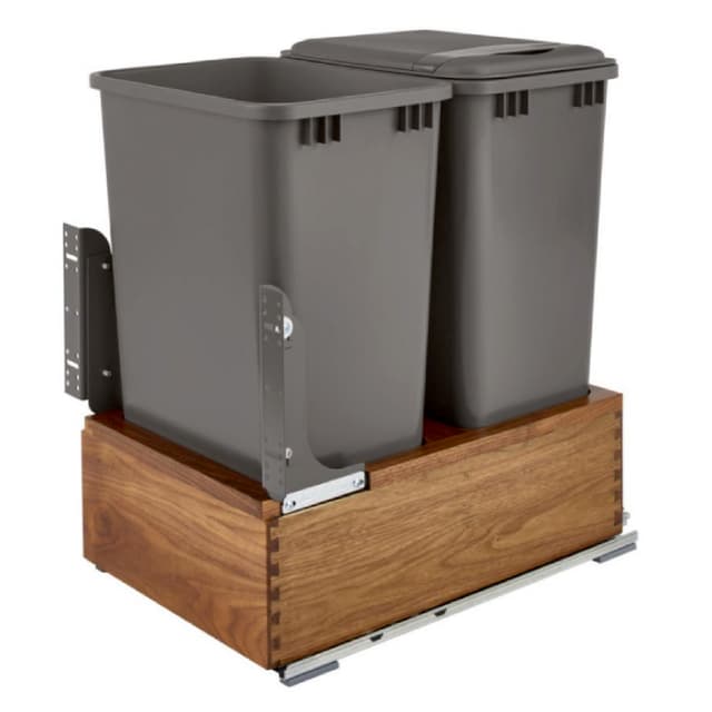 4WC-WN Series Double Bin Bottom Mount Waste Container for 21" Cabinet, Walnut, Rev-A-Shelf