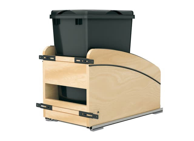 Rev-A-Shelf Craftsman 4WCCC Series Single Black Waste Bin, Bottom Mount Waste Container Pullout with Soft-close over-travel Slides, for 15" Cabinets