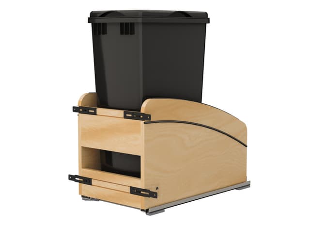Rev-A-Shelf Craftsman 4WCCC Series Single Black Waste Bin, Bottom Mount Waste Container Pullout with Soft-close over-travel Slides, for 15" Cabinets