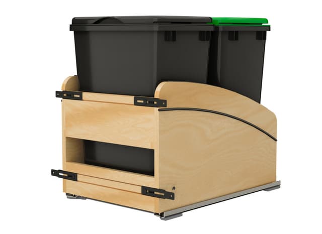 4WCCC Craftsman Series Double Bin Bottom Mount Waste Container for 18" Cabinet, Rev-A-Shelf