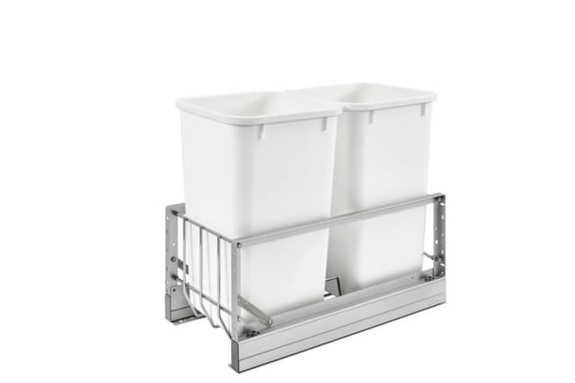 5349 Series Double White Bins Bottom Mount Waste Container for 15" Cabinet with Soft-Close, Rev-A-Shelf