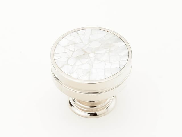 Schaub Mother of Pearl Round Knob 1-3/8" dia, Polished Nickel - 990-MOP-PN