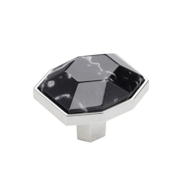 Amerock Carrione Series Marble Black/Polished Chrome 1-5/8 in (41 mm) L x 1-3/8 in (35 mm) W Knob, BP36638MBK26