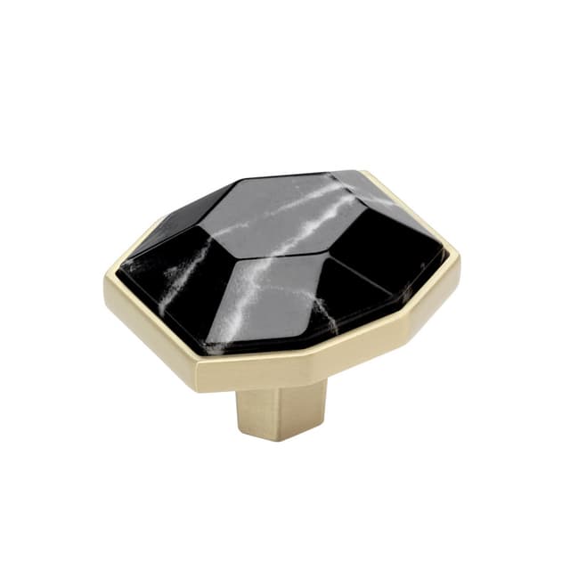 Amerock Carrione Series Marble Black/Golden Champagne 1-5/8 in (41 mm) L x 1-3/8 in (35 mm) W Knob, BP36638MBKBBZ