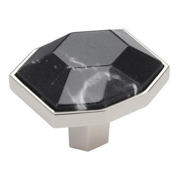 Amerock Carrione Series Marble Black/Satin Nickel 1-5/8 in (41 mm) L x 1-3/8 in (35 mm) W Knob, BP36638MBKPN