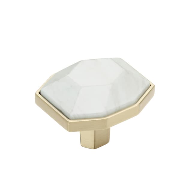 Amerock Carrione Series Marble White/Golden Champagne 1-5/8 in (41 mm) L x 1-3/8 in (35 mm) W Knob, BP36638MWBBZ