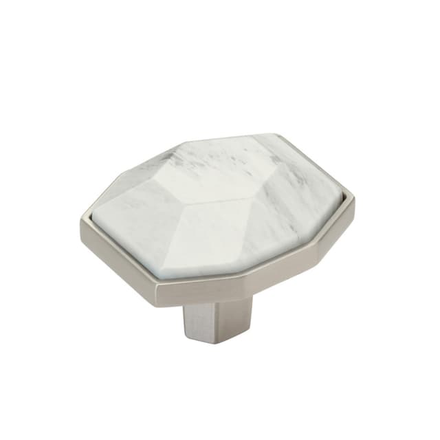 Amerock Carrione Series Marble White/Satin Nickel 1-5/8 in (41 mm) L x 1-3/8 in (35 mm) W Knob, BP36638MWG10