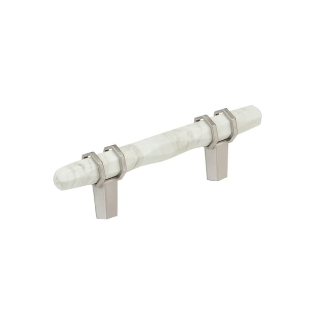 Amerock Carrione Series 3 in (76 mm) Center to Center Marble White/Satin Nickel Pull, BP36639MWG10
