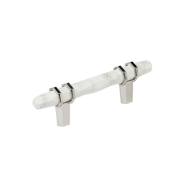 Amerock Carrione Series 3 in (76 mm) Center to Center Marble White/Polished Nickel Pull, BP36639MWPN