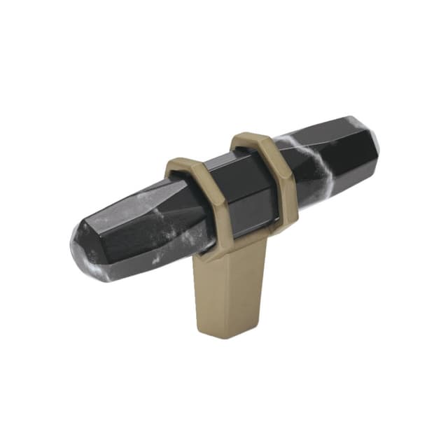 Amerock Carrione Series Marble Black/Golden Champagne 2-1/2 in (64 mm) L x 13/16 in (21 mm) W Knob, -BP36647MBKBBZ