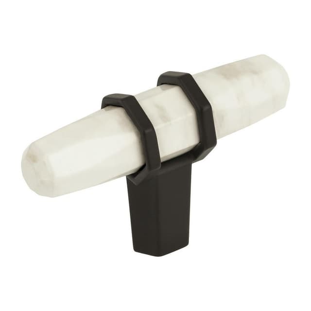 Amerock Carrione Series Marble White/Black Bronze 2-1/2 in (64 mm) L x 13/16 in (20.5 mm) W Knob, -BP36647MWBBR