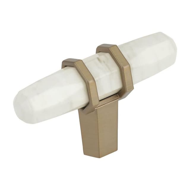 Amerock Carrione Series Marble White/Golden Champagne 2-1/2 in (64 mm) L x 13/16 in (20.5 mm) W Knob, -BP36647MWBBZ