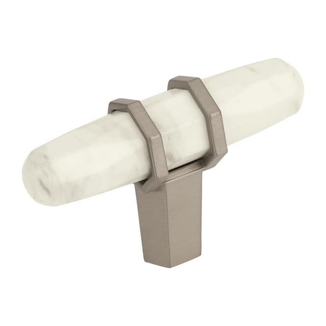 Amerock Carrione Series Marble White/Satin Nickel 2-1/2 in (64 mm) L x 13/16 in (20.5 mm) W Knob, -BP36647MWG10