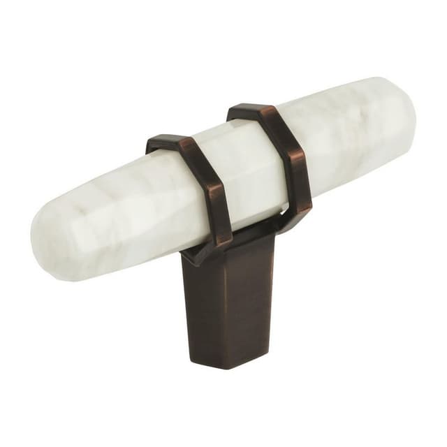 Amerock Carrione Series Marble White/Oil Rubbed Bronze 2-1/2 in (64 mm) L x 13/16 in (20.5 mm) W Knob, -BP36647MWORB