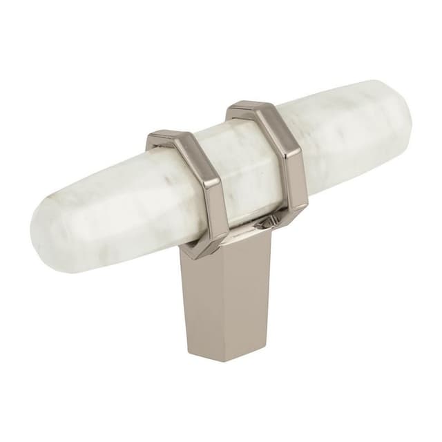 Amerock Carrione Series Marble White/Polished Nickel 2-1/2 in (64 mm) L x 13/16 in (20.5 mm) W Knob, -BP36647MWPN