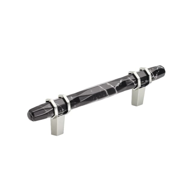 Amerock Carrione Series 3-3/4 in (96 mm) Center to Center Marble Black/Polished Nickel Pull, -BP36648MBKPN