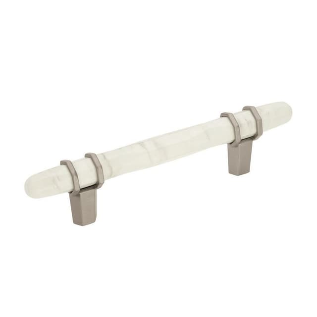 Amerock Carrione Series 3-3/4 in (95 mm) Center to Center Marble White/Polished Nickel Pull, -BP36648MWPN
