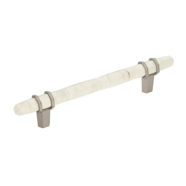 Amerock Carrione Series 5-1/16 in (128 mm) Center to Center Marble White/Satin Nickel Pull, -BP36649MWG10