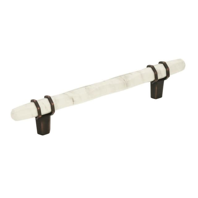 Amerock Carrione Series 5-1/16 in (128 mm) Center to Center Marble White/Oil Rubbed Bronze Pull, -BP36649MWORB