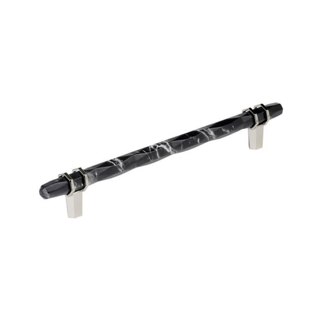 Amerock Carrione Series 8 in (203 mm) Center to Center Marble White/Polished Nickel Pull, BP36663MBKPN