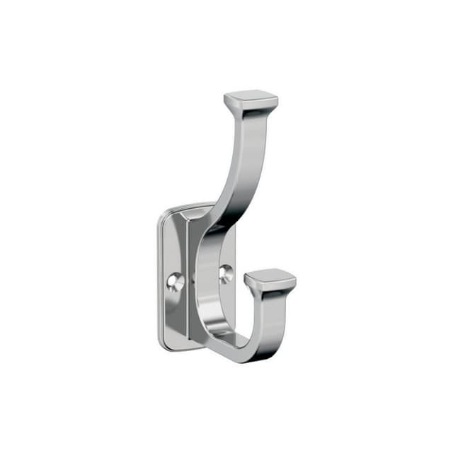 4-1/2" x 4-1/2" Alder Double Prong Decorative Wall Hook, Polished Chrome