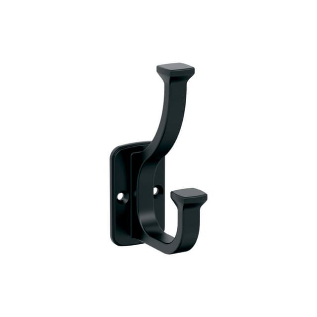 4-1/2" x 4-1/2" Alder Double Prong Decorative Wall Hook, Matte Black