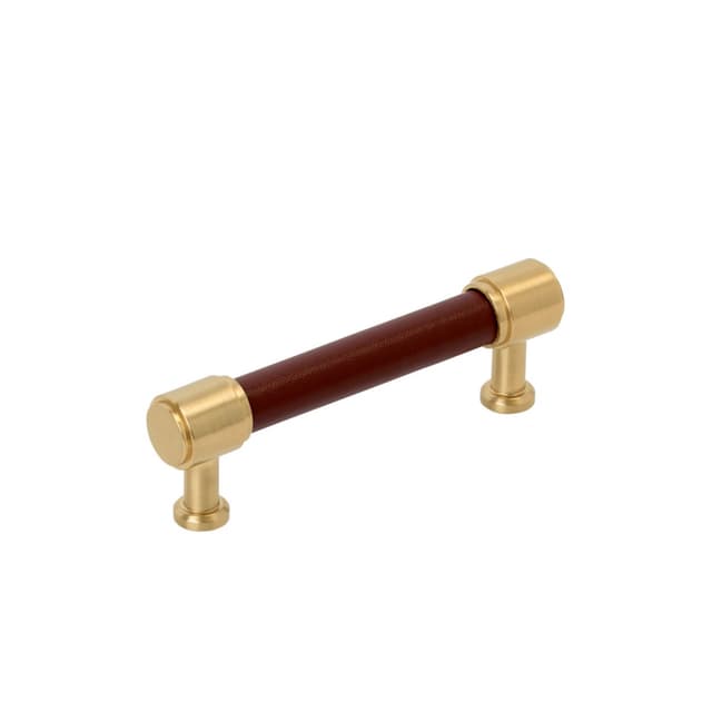Amerock Fairlane Series 3-3/4 in (96 mm) Center to Center Brown Leather/Champagne Bronze Pull, BP37537BRLCZ