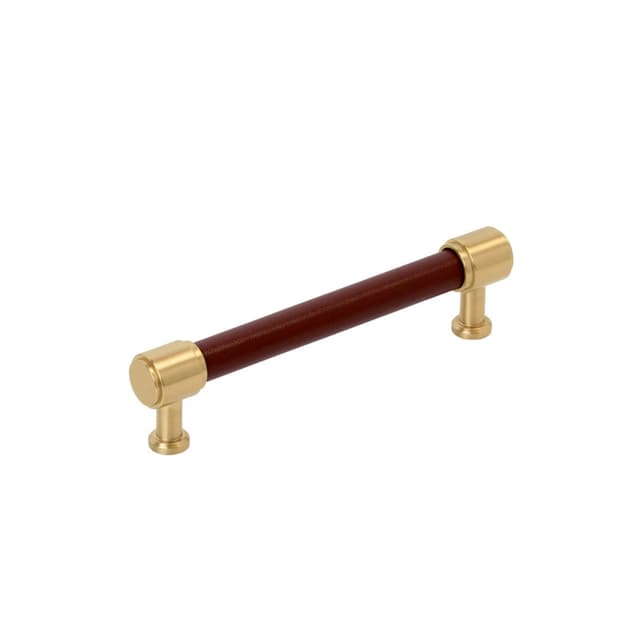 Amerock Fairlane Series 5-1/16 in (128 mm) Center to Center Brown Leather/Champagne Bronze Pull, BP37538BRLCZ
