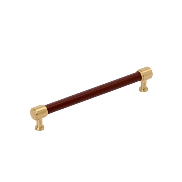 Amerock Fairlane Series 7-9/16 in (192 mm) Center to Center Brown Leather/Champagne Bronze Pull, BP37540BRLCZ