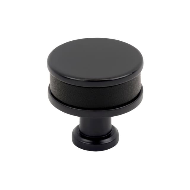 Amerock Fairlane Series Black Leather/Matte Black 1-1/4 in (32 mm) Diameter Knob, BP37535BLMB