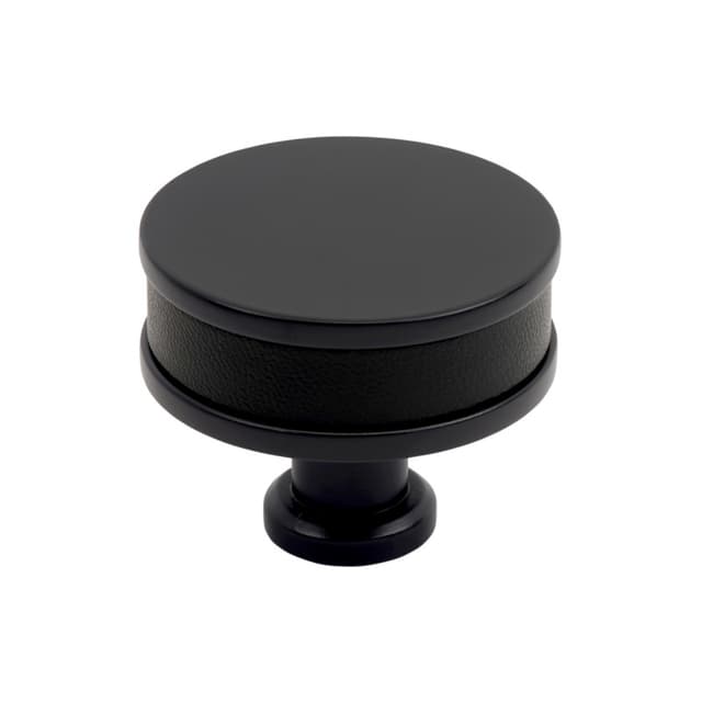 Amerock Fairlane Series Black Leather/Matte Black 1-1/2 in (38 mm) Diameter Knob, BP37536BLMB