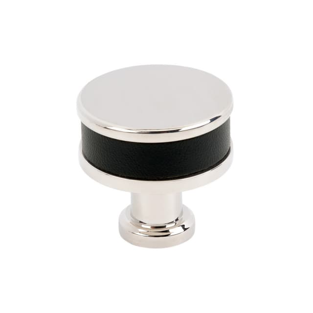 Amerock Fairlane Series Black Leather/Polished Nickel 1-1/4 in (32 mm) Diameter Knob, BP37535BLPN