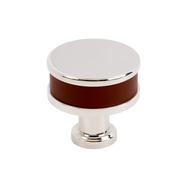Amerock Fairlane Series Brown Leather/Polished Nickel 1-1/4 in (32 mm) Diameter Knob, BP37535BRLPN