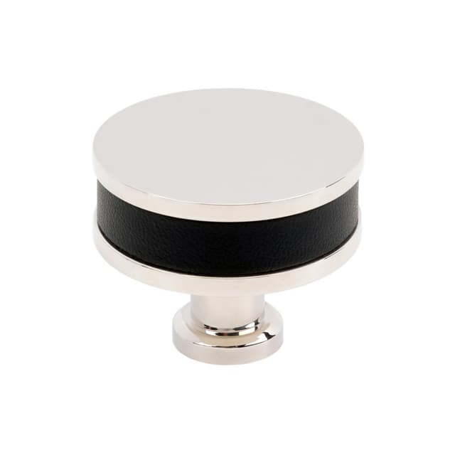 Amerock Fairlane Series Black Leather/Polished Nickel 1-1/2 in (38 mm) Diameter Knob, BP37536BLPN