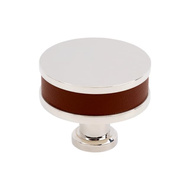 Amerock Fairlane Series Brown Leather/Polished Nickel 1-1/2 in (38 mm) Diameter Knob, BP37536BRLPN