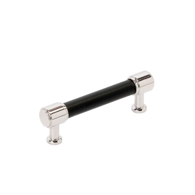 Amerock Fairlane Series 3-3/4 in (96 mm) Center to Center Black Leather/Polished Nickel Pull, BP37537BLPN