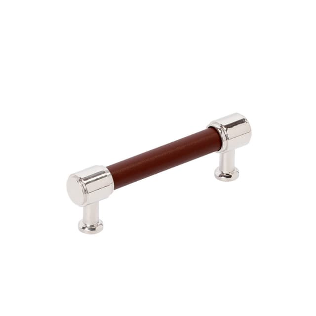 Amerock Fairlane Series 3-3/4 in (96 mm) Center to Center Brown Leather/Polished Nickel Pull, BP37537BRLPN