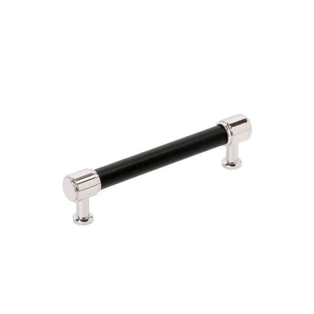 Amerock Fairlane Series 5-1/16 in (128 mm) Center to Center Black Leather/Polished Nickel Pull, BP37538BLPN