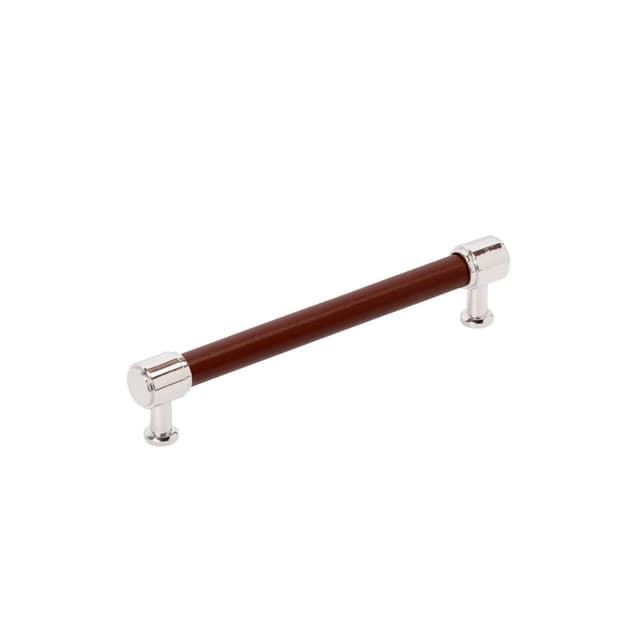 Amerock Fairlane Series 6-5/16 in (160 mm) Center to Center Brown Leather/Polished Nickel Pull, BP37539BRLPN