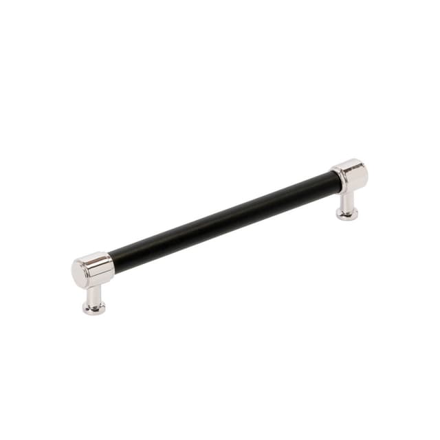 Amerock Fairlane Series 7-9/16 in (192 mm) Center to Center Black Leather/Polished Nickel Pull, BP37540BLPN