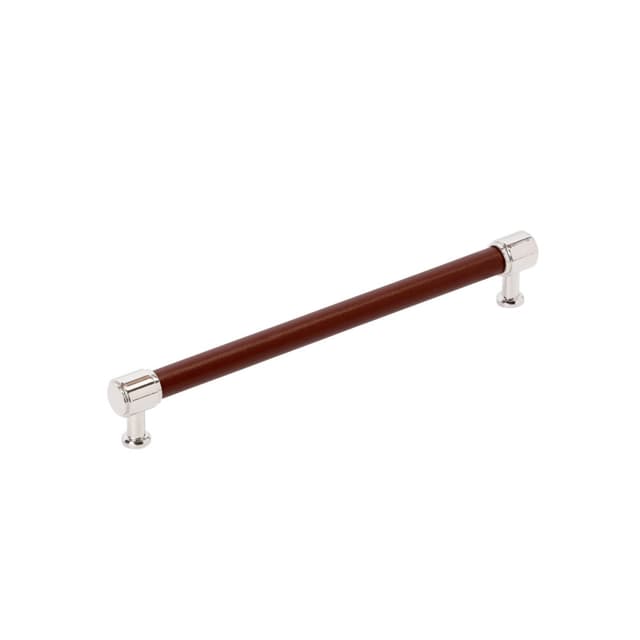 Amerock Fairlane Series 8-13/16 in (224 mm) Center to Center Brown Leather/Polished Nickel Pull, BP37541BRLPN