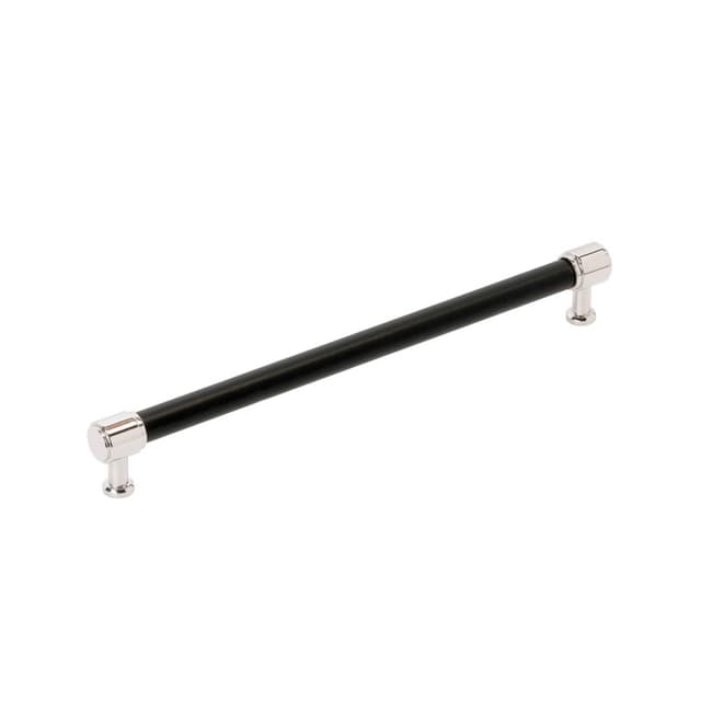 Amerock Fairlane Series 10-1/16 in (256 mm) Center to Center Black Leather/Polished Nickel Pull, BP37542BLPN