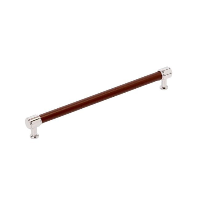 Amerock Fairlane Series 10-1/16 in (256 mm) Center to Center Brown Leather/Polished Nickel Pull, BP37542BRLPN