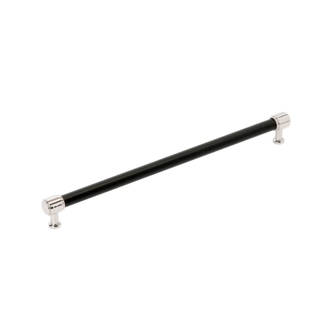 Amerock Fairlane Series 12-5/8 in (320 mm) Center to Center Black Leather/Polished Nickel Pull, BP37543BLPN