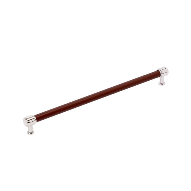 Amerock Fairlane Series 12-5/8 in (320 mm) Center to Center Brown Leather/Polished Nickel Pull, BP37543BRLPN