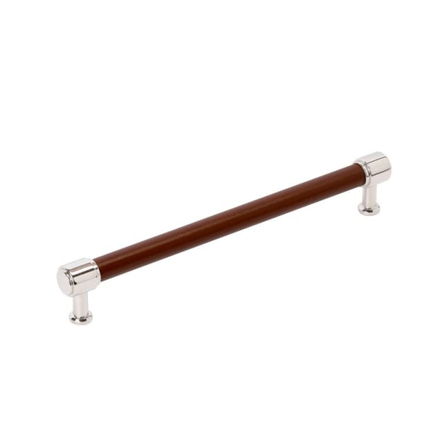 Amerock Fairlane Series Brown Leather/Polished Nickel 12" (305 mm) Center to Center Appliance Pull, BP37544BRLPN