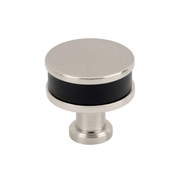 Amerock Fairlane Series Black Leather/Satin Nickel 1-1/4 in (32 mm) Diameter Knob, BP37535BLG10